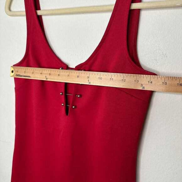 G by Guess Red Bodycon Silver Embellished V-Neck Sleeveless Mini Dress Small - Picture 13 of 14